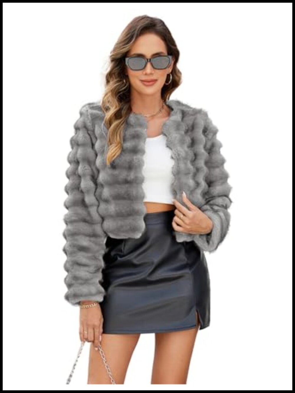 Faux Fur Cropped Coat Fuzzy Long Sleeve Winter Jacket